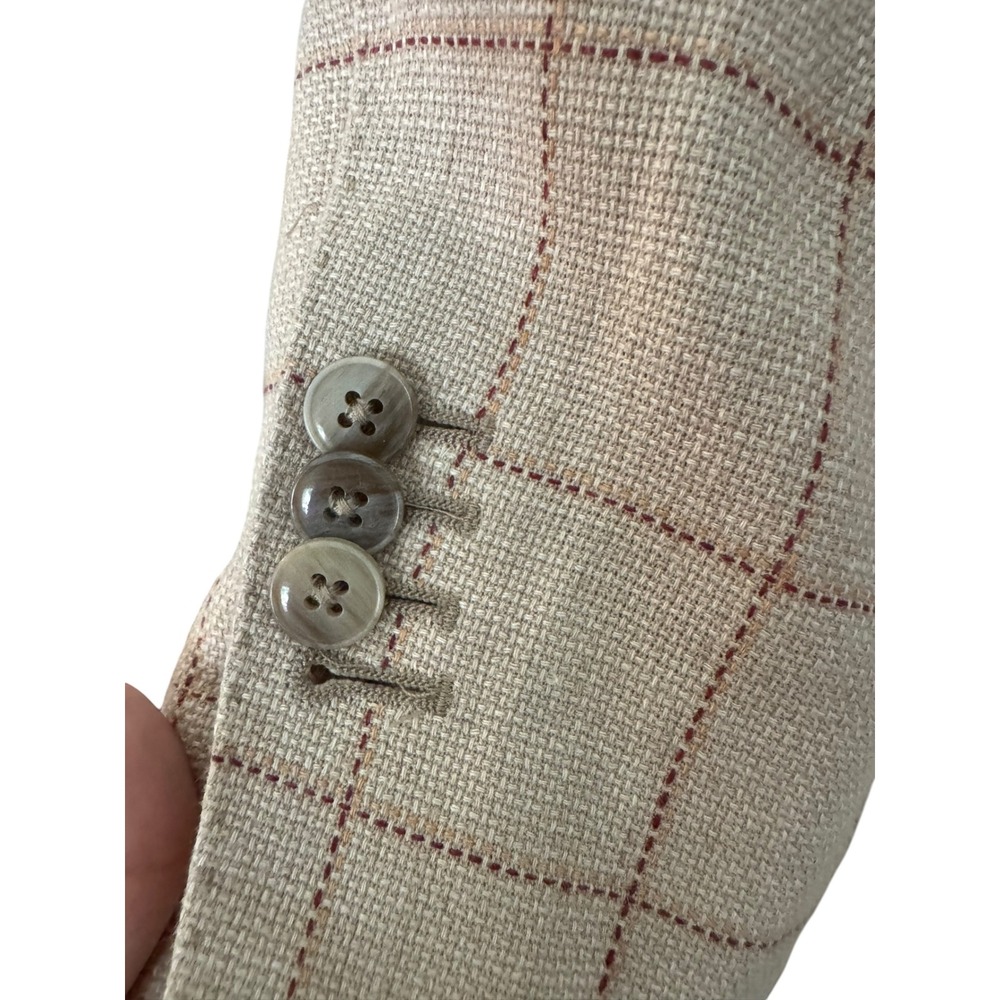 LBM 1911 Beige Checker Casual Men's Coat Summer Jacket Light Fabric Tailored - Picture 6 of 14